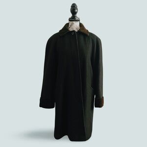 🇨🇦 90s Lindor Black Wool Coat with Leopard Collar And Cuff Size Medium (10)